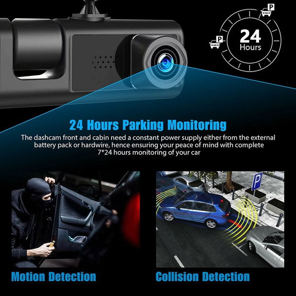 2-inch Screen Car Driving Recorder 3-way HD 1080P 3-lens Parking Monitoring Dvr Video Recorder Black K484-PAU_0FU5BMSS