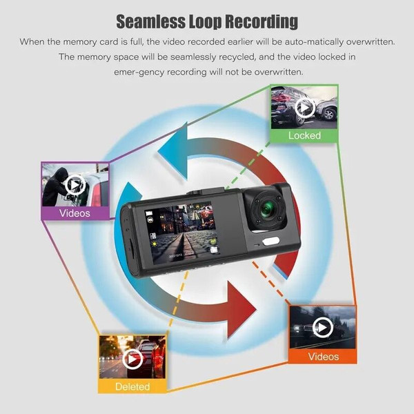 1080P 3 Lens Car Dash Cam Camera Recorder 2.0 Inch IPS Screen 170° Wide Angle Loop Recording C309a K484-FQZAU_63PQWXC7