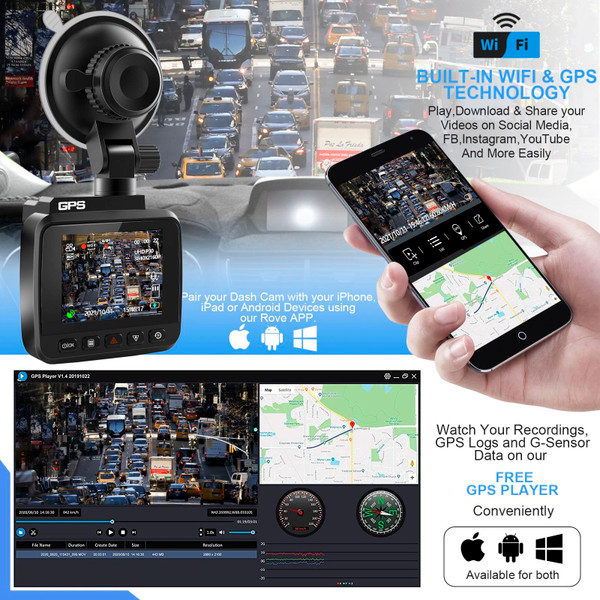 4k Driving Recorder Built-In Wifi GPS Car Dashboard Camera Recorder Dash Cam with Night Vision Dual K484-PAU_0G8PHCY0