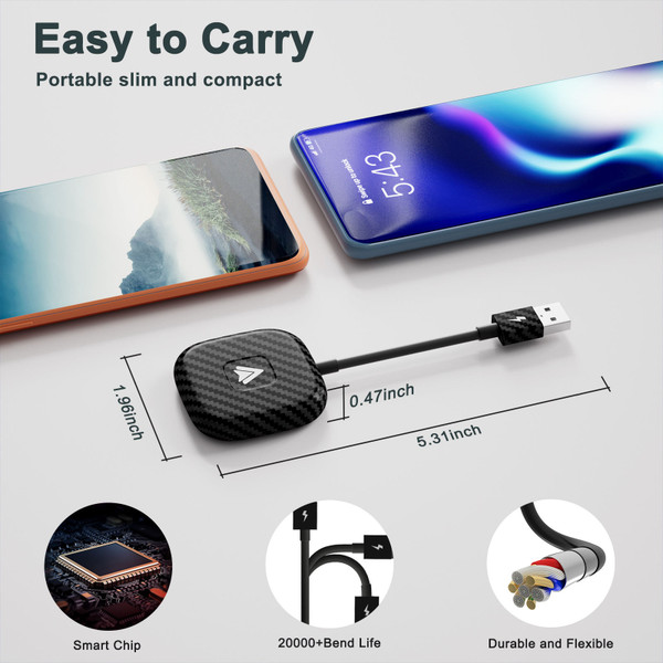 Wireless Adapter Bluetooth 5.0 Compatible for Carplay Wireless Car Dongle with Type C Ports Black K484-PEL_0Q7599SC