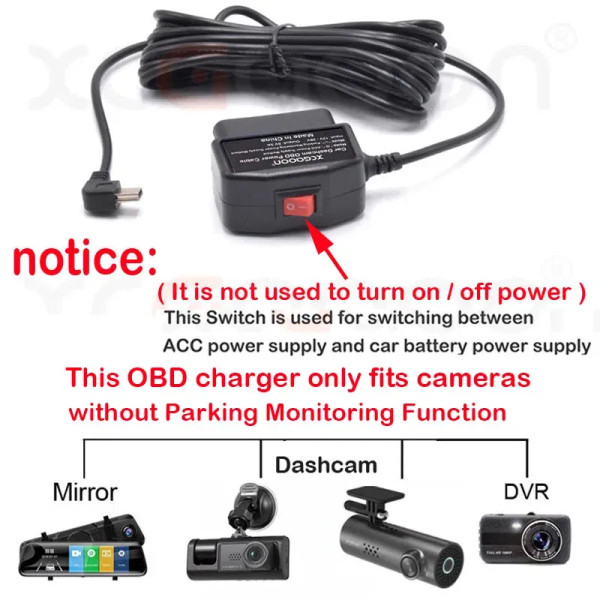 Color Name: GRAY - Dash Cam Camcorder Vehicle DVR 24Hours Car Charging Cable OBD Hardwire Cord Mini F640-12000037949984138