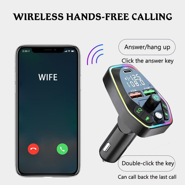 Car Bluetooth Mp3 Wireless Fm Transmitter Dual Screens Display Usb Charging Adapter black K484-PAU_0I8YCW5Z