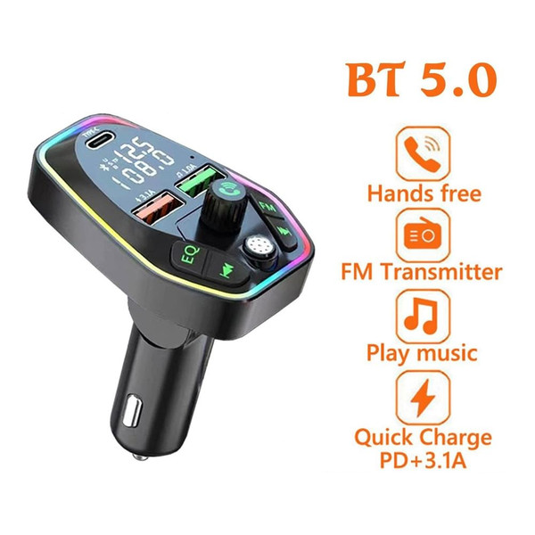 Car Bluetooth Mp3 Wireless Fm Transmitter Dual Screens Display Usb Charging Adapter black K484-PAU_0I8YCW5Z