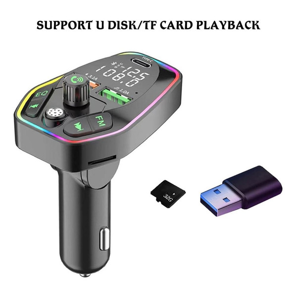 Car Bluetooth Mp3 Wireless Fm Transmitter Dual Screens Display Usb Charging Adapter black K484-PAU_0I8YCW5Z