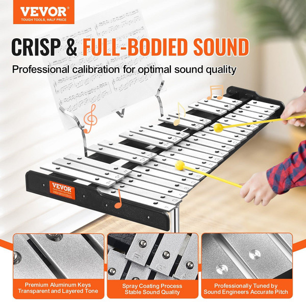 32 Note Glockenspiel Xylophone Bell Kit, Professional Percussion Instrument Set with Mallets, Drum  E415-32YFZQYZJWLX0A1C1V0