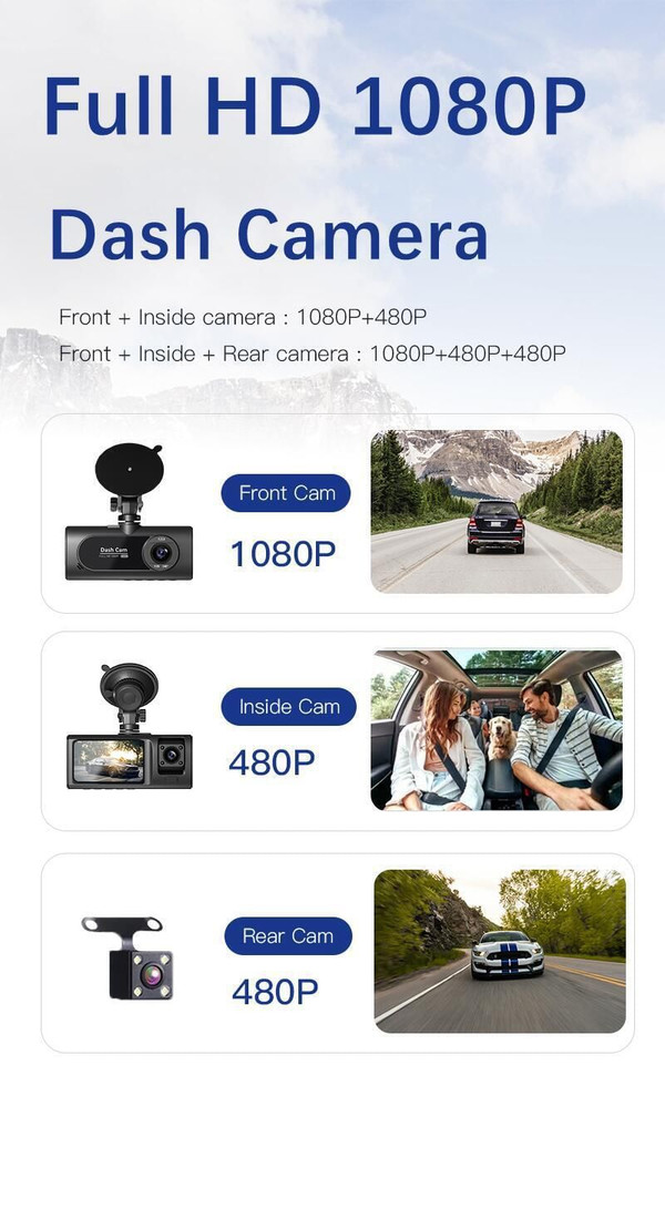 3 Channel Dash Cam Camera, Front Inside and Rear Camera WiFi Camcorder Camera 1080P HD Loop V20 fro K484-FQZAU_0O65PCM5