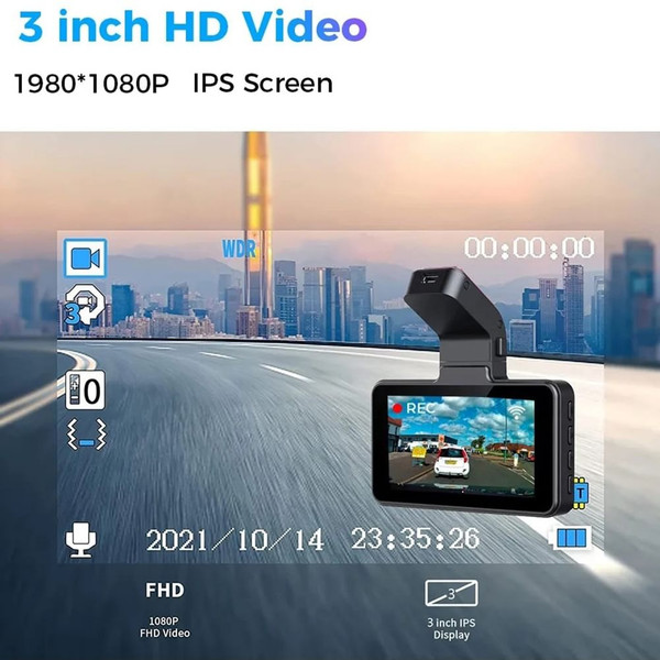 Dash Cam Front Rear Dual Lens HD 1080P 140 Degree Dash Camera 3-Inch Ips Screen G-Sensor Loop Recor K484-PAU_0K3NZ6PV