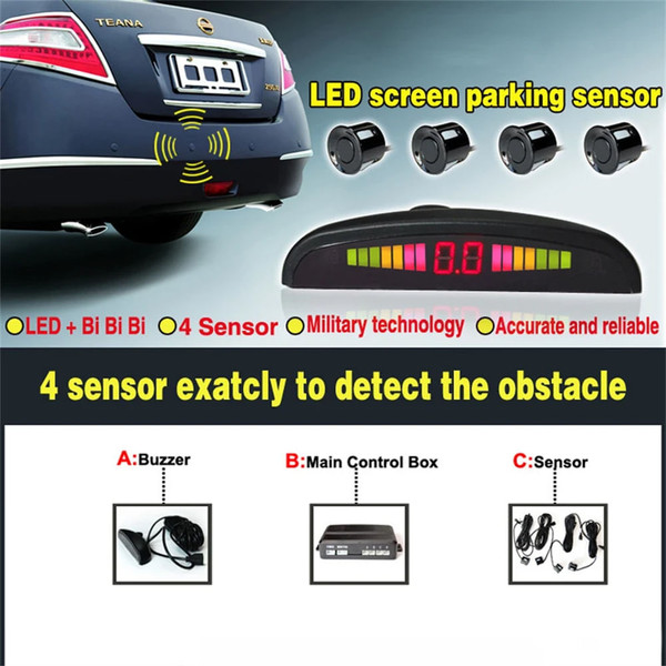 4 Parking Sensors LED Display Backlight Distance Parking Reverse Car Safety System Parking Sensor F K484-PEL_0R3TCSI1