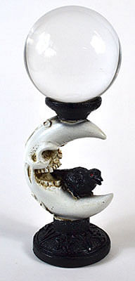 80mm Clear gazing ball with Crescent Moon & Crow H558-FC80CRE