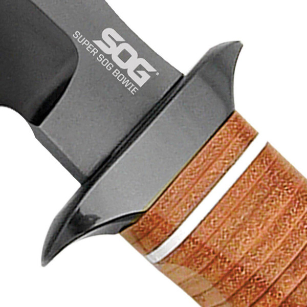 SOG Super Bowie 7.5" Black TiNi Fixed Blade Leather Handles Leather Sheath M119-SB1TL