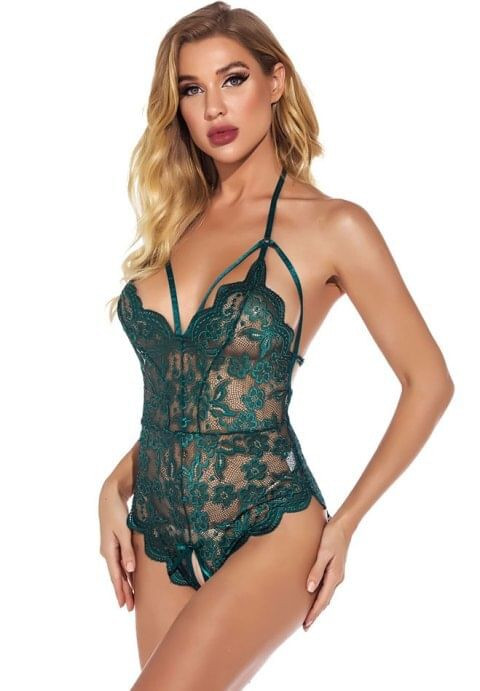 Elegant Deep V-Neck Lace Teddy H721-YRP8027GR-AA