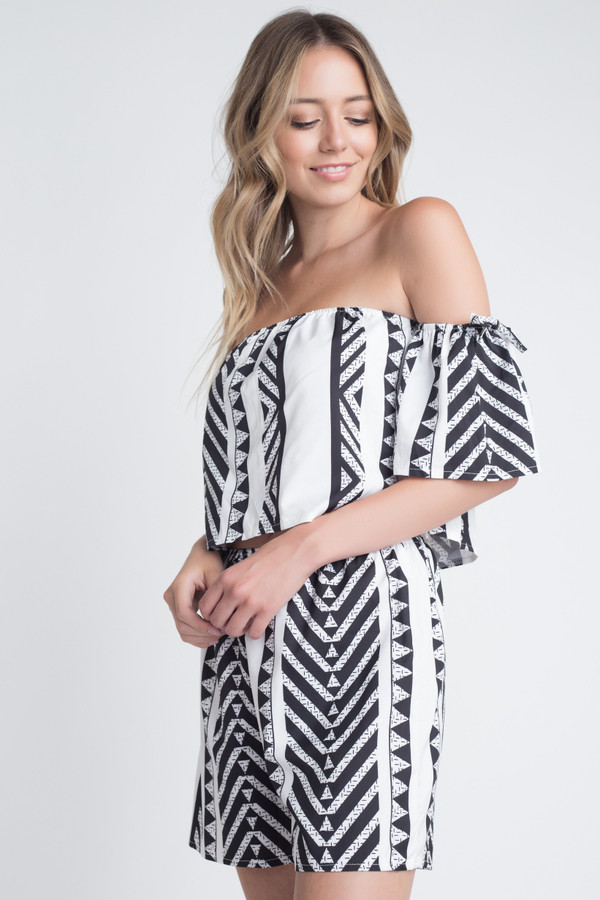 Women's Aztek Off Shoulder 2 Piece Set T396-EA83451725572-WHT-S