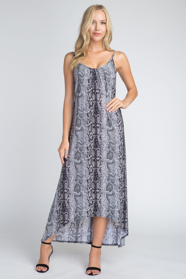 Women's Snakeskin Print Maxi Tank Dress T396-MMD4169-BLK-S