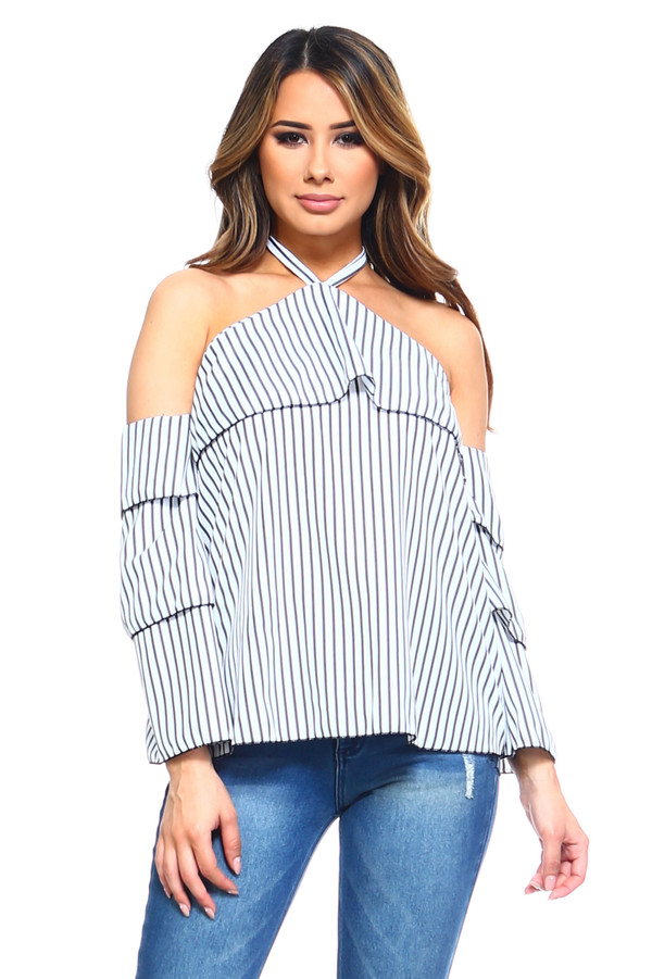 Women's Stripe Layer Halter Top T396-MM3197160-WHT-S