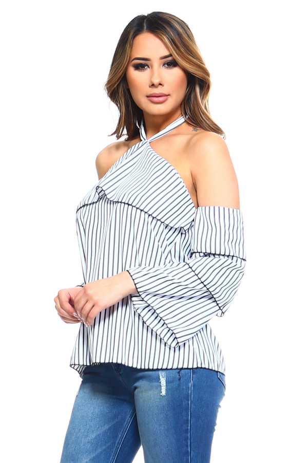 Women's Stripe Layer Halter Top T396-MM3197160-WHT-S