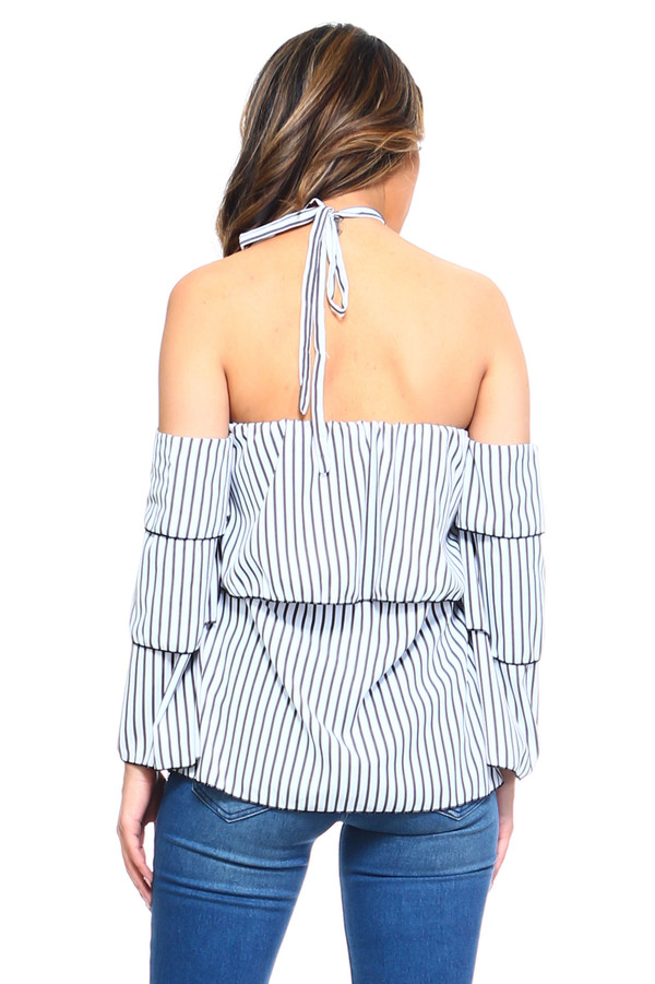 Women's Stripe Layer Halter Top T396-MM3197160-WHT-S