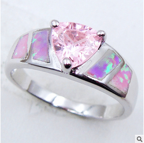 Color: PINK,Size: Ring Size - 10 - Opal Love Silver Rings With CZ In 5 Colors K290-51525529993489
