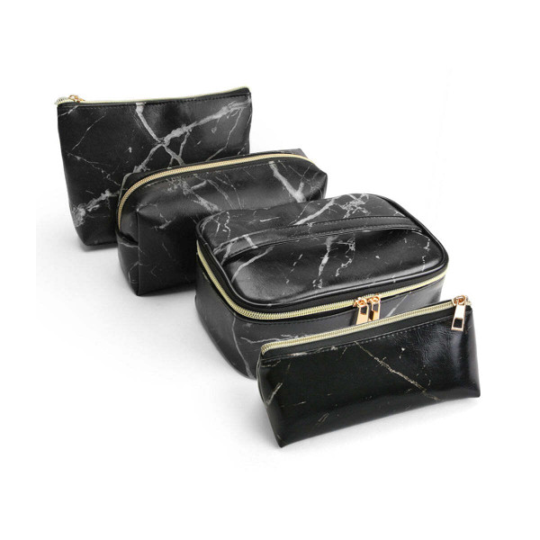Color: MARBLED BLACK - Mirabella 4 in 1 Marbled Cosmetic Bags K290-39257749553238