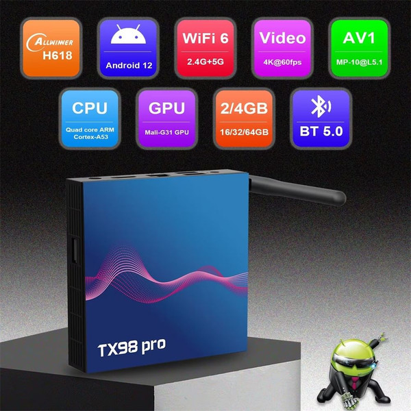 Tx98 Pro Set-Top Box H618 for Android 12.0 Wifi 6 Bluetooth 5.0 Smart Tv Box HD Media Player US Plu K484-PEL_0Q1CHEEV