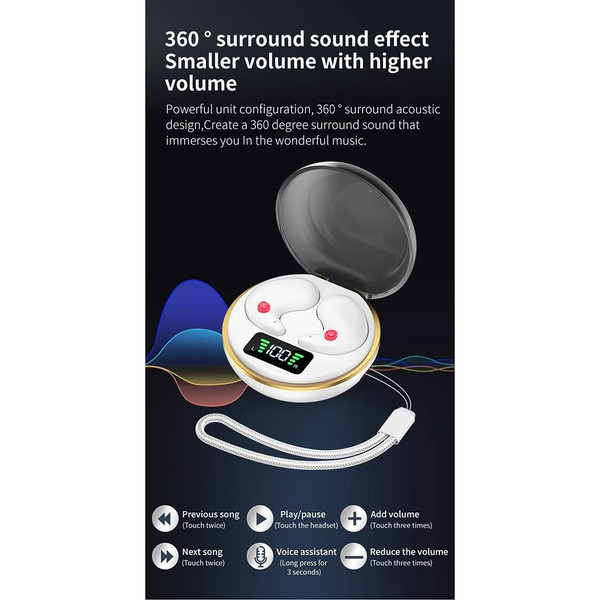 BY-8 Wireless In Ear Earbuds With Noise Canceling LED Display Charging Case Sleeping Headphones For K484-PEL_0R9RHF0R