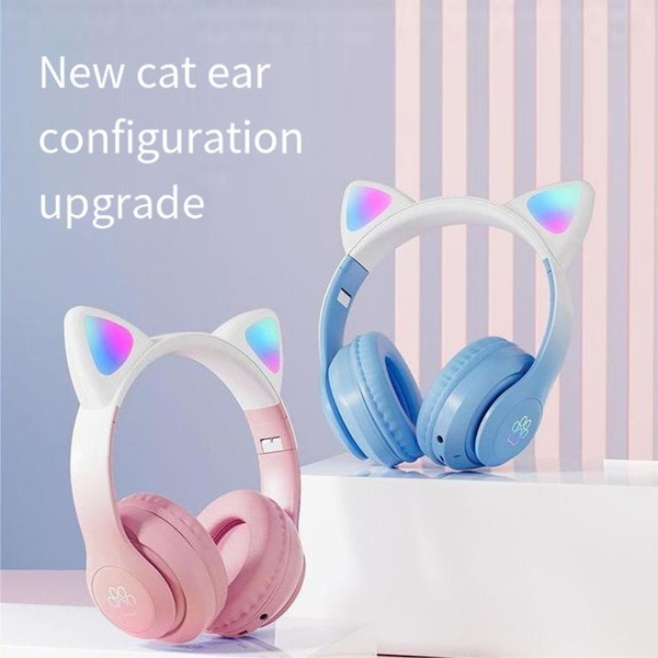 Wireless Bluetooth Headphone Cute Cat Ear Gradient Color Luminous Head-mounted Gaming Headset white K484-FQZCO_565JIBNA