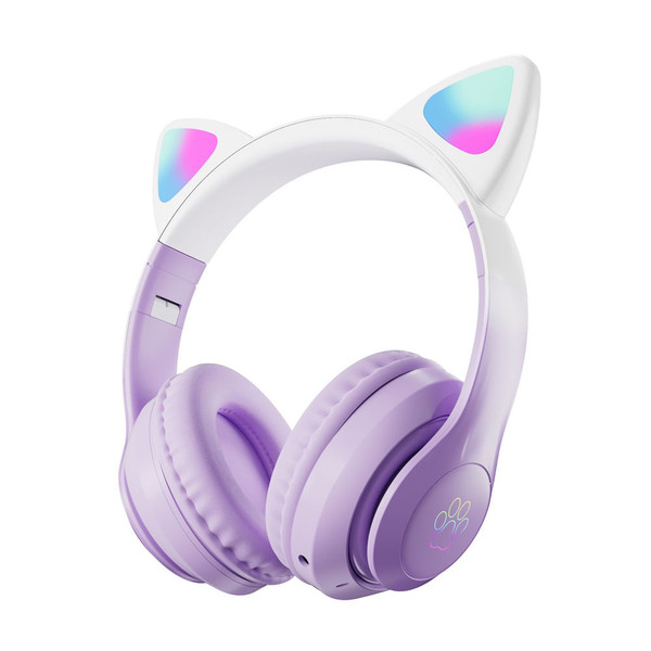 Wireless Bluetooth Headphone Cute Cat Ear Gradient Color Luminous Head-mounted Gaming Headset white K484-FQZCO_565JIBNA