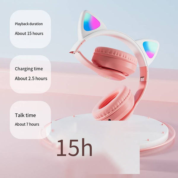 Wireless Bluetooth Headphone Cute Cat Ear Gradient Color Luminous Head-mounted Gaming Headset white K484-FQZCO_565JIBNA