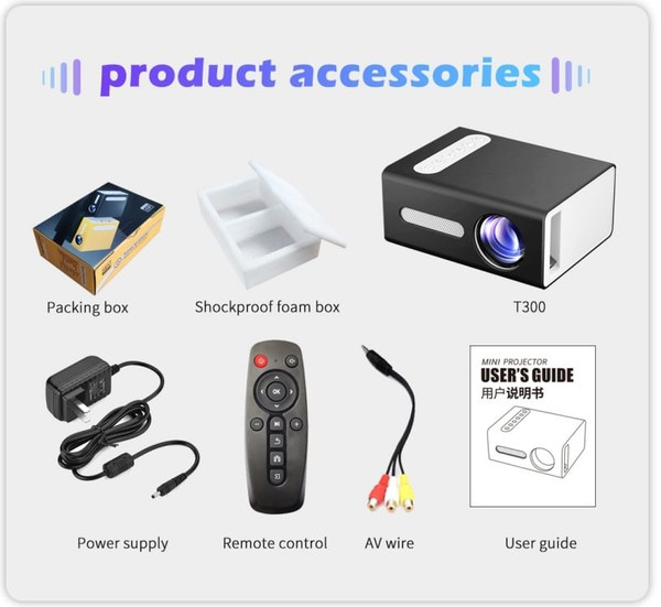 T300 LED Mini Projector Portable Kids Home RC Media Audio Player black_European regulations K484-PEL_0H9F2DYT