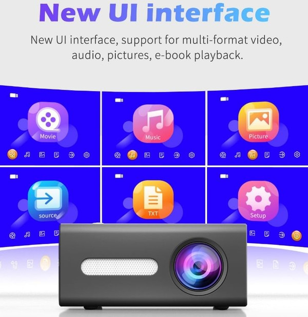 T300 LED Mini Projector Portable Kids Home RC Media Audio Player black_European regulations K484-PEL_0H9F2DYT