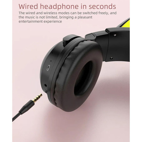 Wireless Cat Ear Headset Noise Canceling Longer Playtime Lighting Headphones over Ear Folding Headp K484-PEL_0R6CEU1A