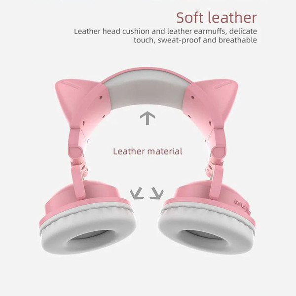Wireless Cat Ear Headset Noise Canceling Longer Playtime Lighting Headphones over Ear Folding Headp K484-PEL_0R6CEU1A