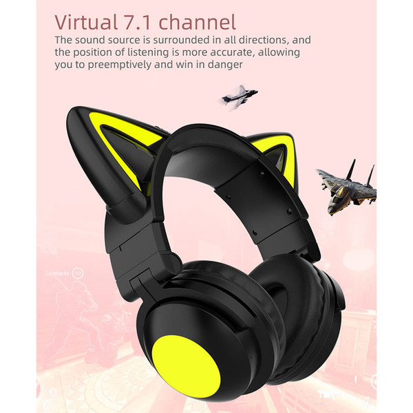 Wireless Cat Ear Headset Noise Canceling Longer Playtime Lighting Headphones over Ear Folding Headp K484-PEL_0R6CEU1A