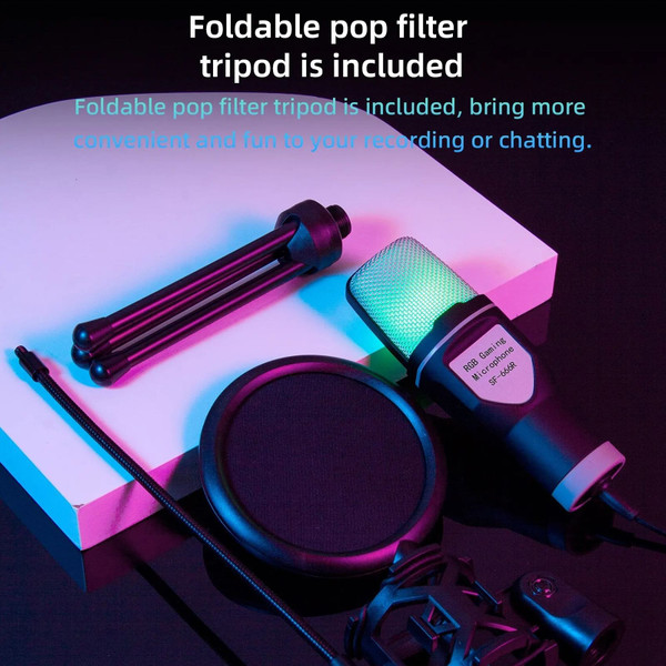 SF666R USB Wired Microphone Professional Video Recording RGB Condensador Gaming Microphone Noise Re K484-PEL_0RPITEZ3
