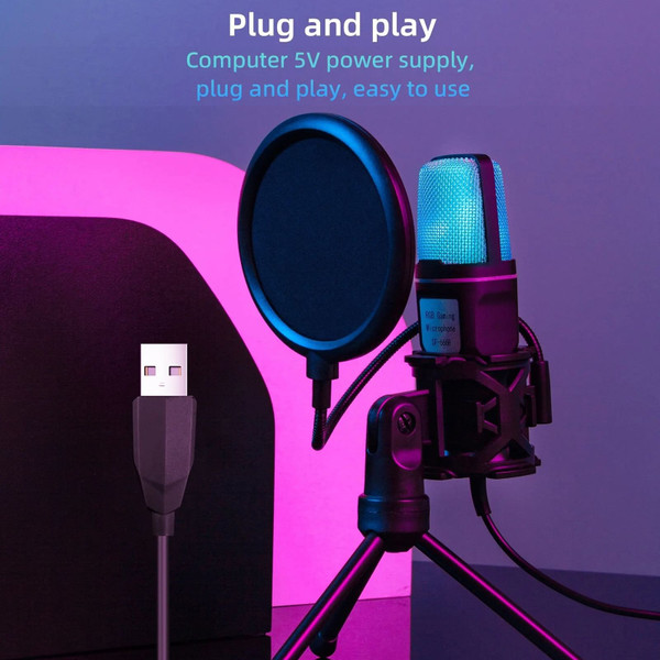 SF666R USB Wired Microphone Professional Video Recording RGB Condensador Gaming Microphone Noise Re K484-PEL_0RPITEZ3