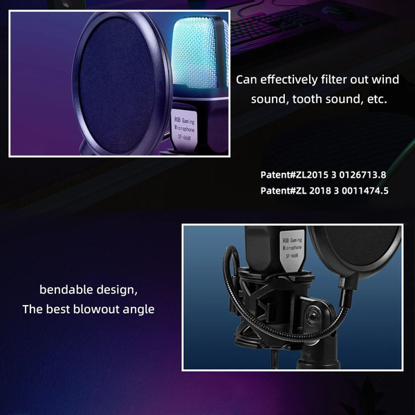 SF666R USB Wired Microphone Professional Video Recording RGB Condensador Gaming Microphone Noise Re K484-PEL_0RPITEZ3