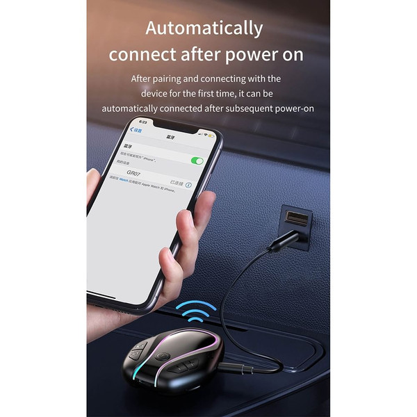 3.5aux Bluetooth 5.3 Audio Receiver with Colorful Led Backlight Wireless Music Audio Transmitter Ad K484-PEL_0O6AXRUK