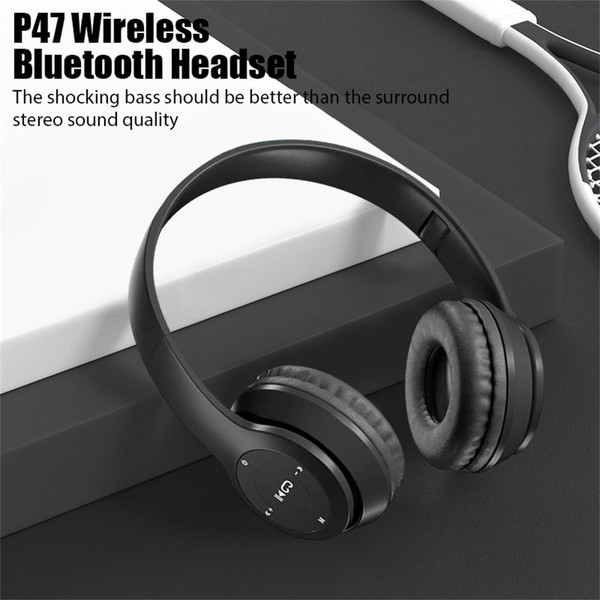 P47 Wireless Headsets On-Ear Stereo Earphones Longer Playtime USB Charging For Smart Phone Computer K484-PEL_0QBVG1EO