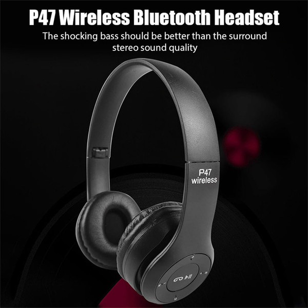 P47 Wireless Headsets On-Ear Stereo Earphones Longer Playtime USB Charging For Smart Phone Computer K484-PEL_0QBVG1EO