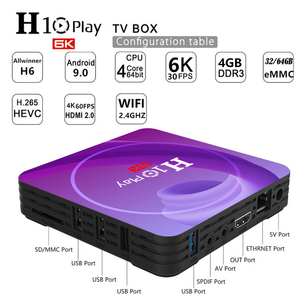 Allwinner H10 TV Box Hd Smart Network Player for Android 9.0 U.S. plug K484-PEL_0HFOLU6S