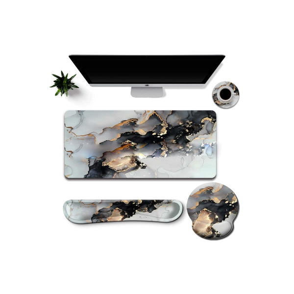 Color: GOLDEN  ABYSS - Work And Play 4 In 1 Matching Quartz Swirl Print With Golden Veining Desk Set K290-51261360570641