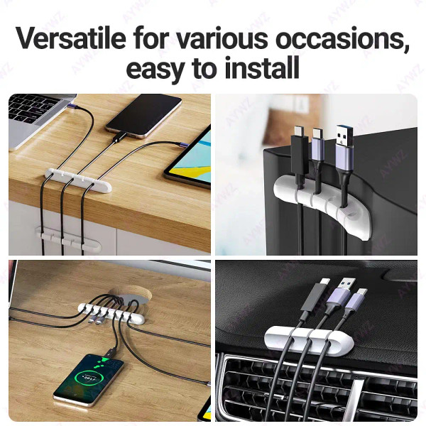 Color: GRAY - Adhesive Cable Holder Clips Cord Management Wire Organizer for Desktop USB Charging C F640-12000039266823879