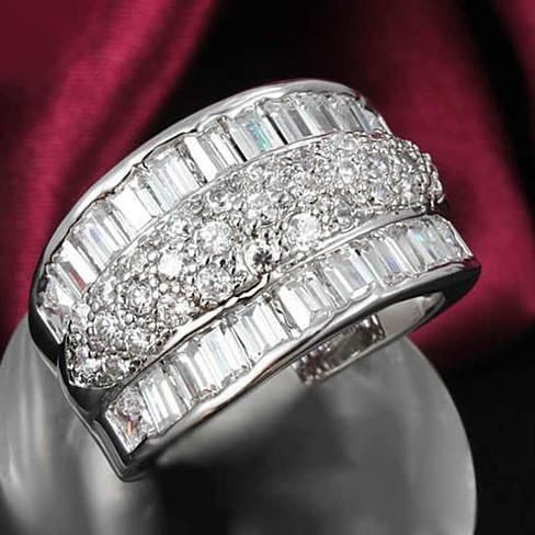 Color: Rhodium Plated,Size: 6 - Regal Baguette And CZ Statement Band Ring K290-1250714316