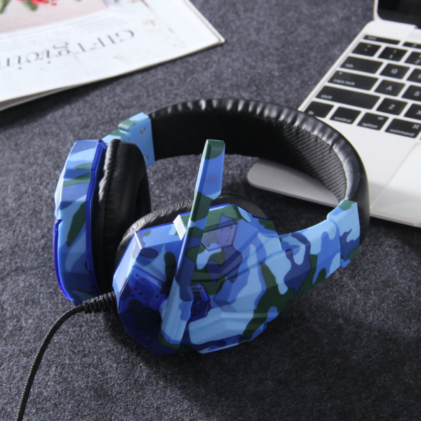 Earphone Gaming Headset Camouflage Headphones with Microphone for PC Laptop Camouflage Blue PS4 Edi K484-PEL_0CUYDN8D