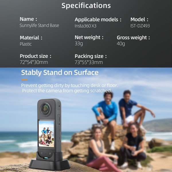 Panoramic Camera Desktop Support Bracket 1/4 Screw Fixed Vertical Base Compatible For Insta360 X3 A K484-PEL_0O4DW8JX