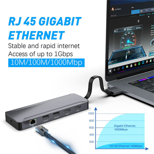 13-in-1 Alloy Double Type-c Port Docking  Station Multi-function High-speed Data Transmission Type- K484-PEL_0L1RVTDG