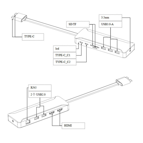 13-in-1 Alloy Double Type-c Port Docking  Station Multi-function High-speed Data Transmission Type- K484-PEL_0L1RVTDG