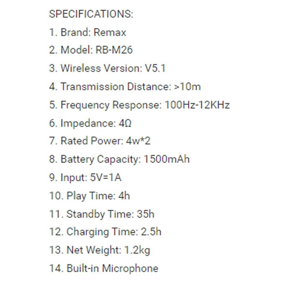 Remax Bluetooth Speaker Large Volume Double Speaker Subwoofer Outdoor Portable Audio for Camping Bl K484-FQZHE_OKBL29NZ