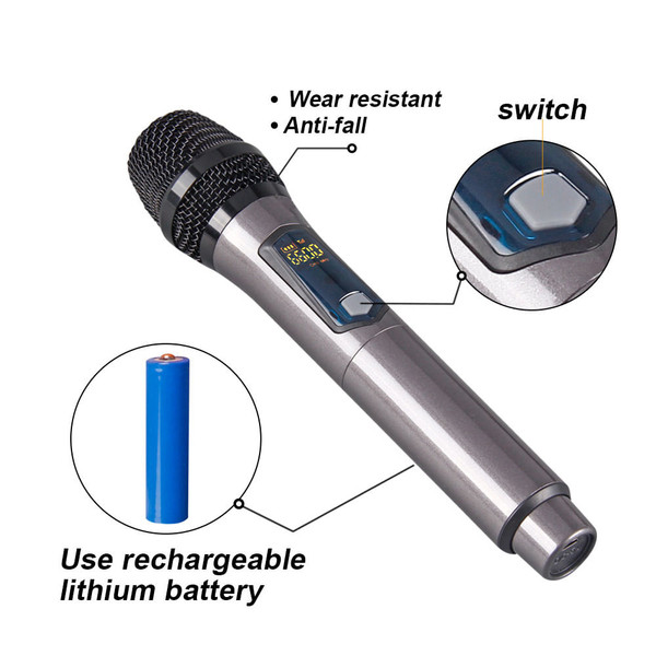 US Wireless Microphone Kit with Rechargeable Lithium Battery Receiver for Karaoke Party W68 1 to 2 K484-PEL_0OTHBVUB_US