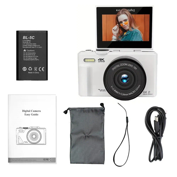 Bundle: Bundle1, Color: WHITE, Ships From: CHINA - Top Compact Digital Photography Camera 4K 18X Di F640-12000044617881889