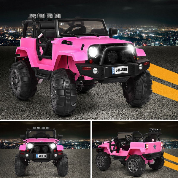 12V Kids Remote Control Riding Truck Car with LED Lights-Pink - Color: Pink D681-TY327440PI+